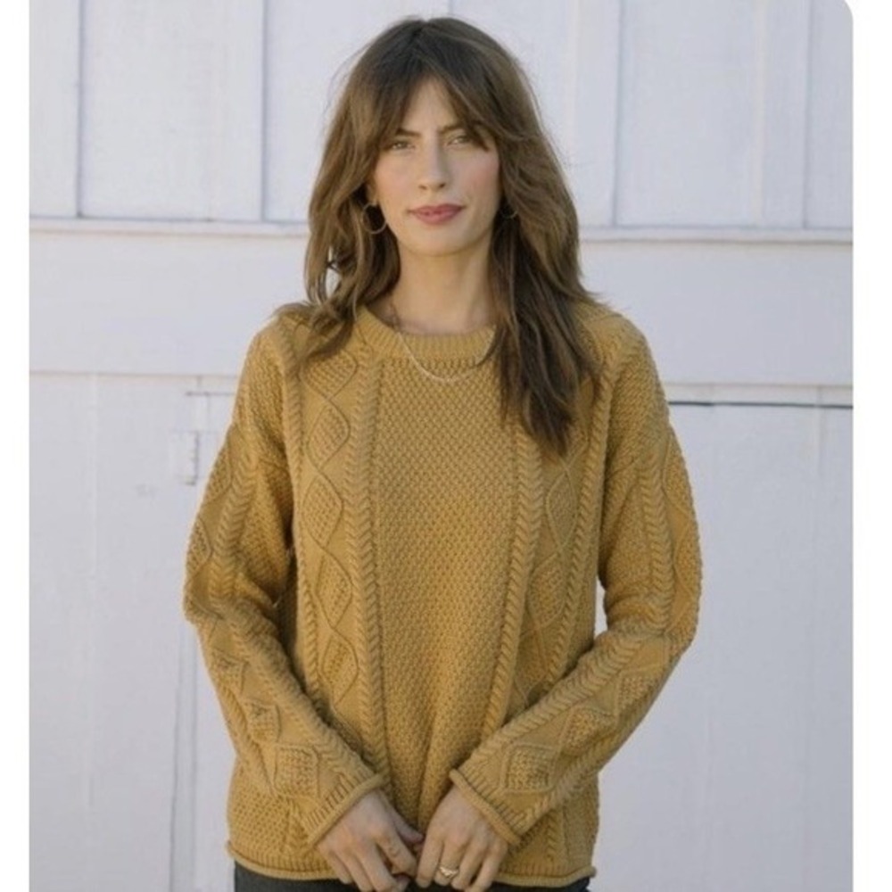Tradlands Shelter Alpaca/Wool Sweater Honey Gold Mustard Cable Knit Pullover XS